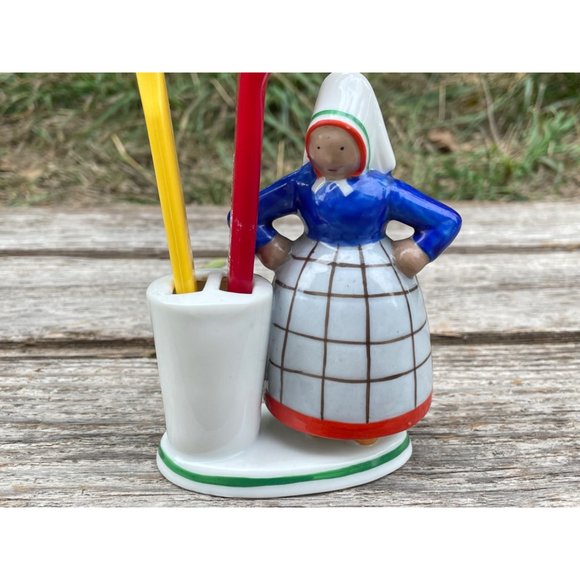 Antique Germany Porcelain Toothbrush Holder Peasant Lady - Picture 9 of 10